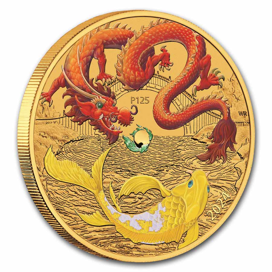 GOLDAYON（ゴールデイオン） 2024 AUS 1 oz Gold Colorized Dragon & Koi (Red Dragon) | eBay